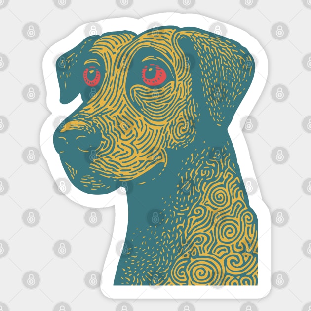 Tribal Psychedelic Dog - Trippy Linocut Sticker by TuncGK